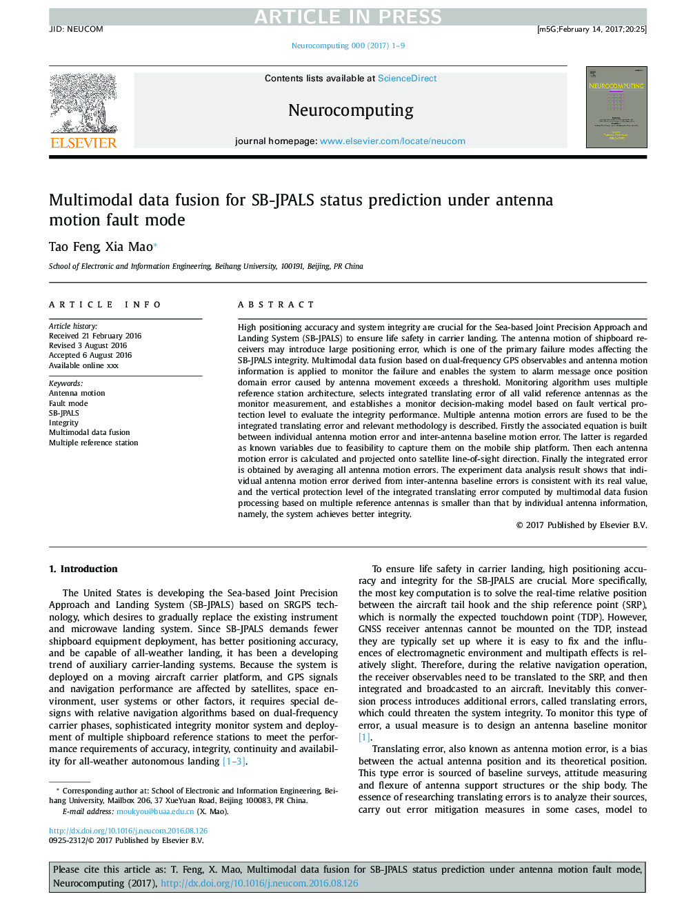 Multimodal data fusion for SB-JPALS status prediction under antenna motion fault mode