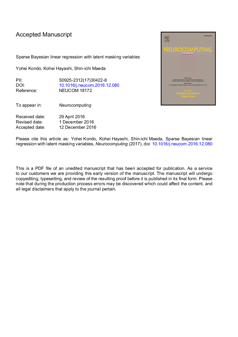 Sparse Bayesian linear regression with latent masking variables