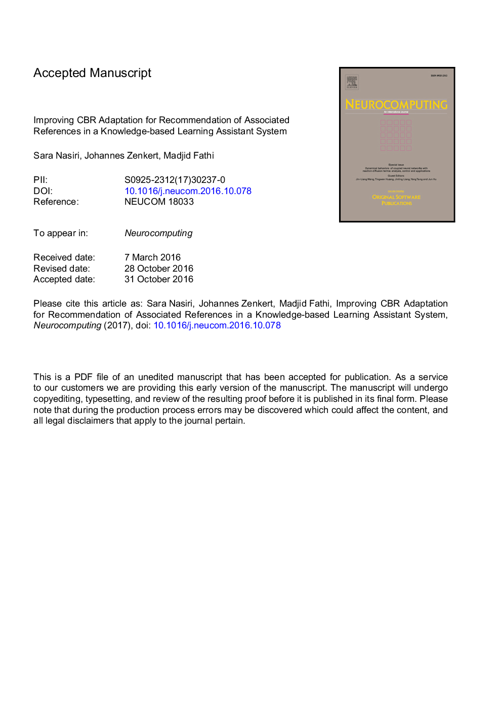 Improving CBR adaptation for recommendation of associated references in a knowledge-based learning assistant system