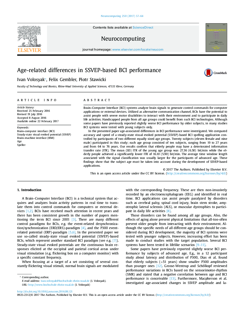 Age-related differences in SSVEP-based BCI performance