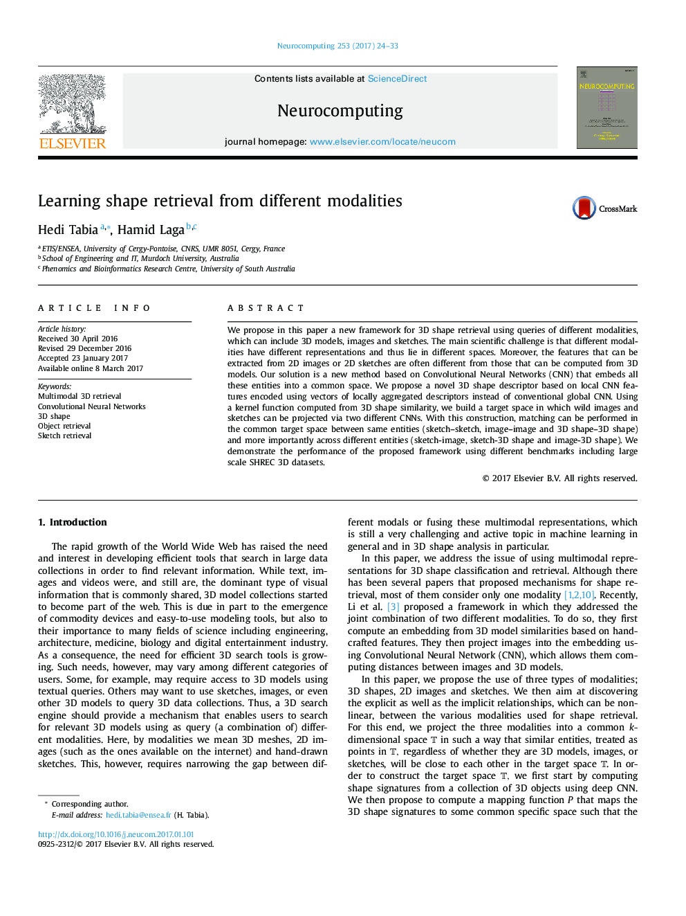 Learning shape retrieval from different modalities