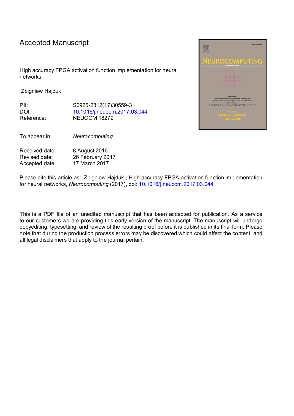 High accuracy FPGA activation function implementation for neural networks