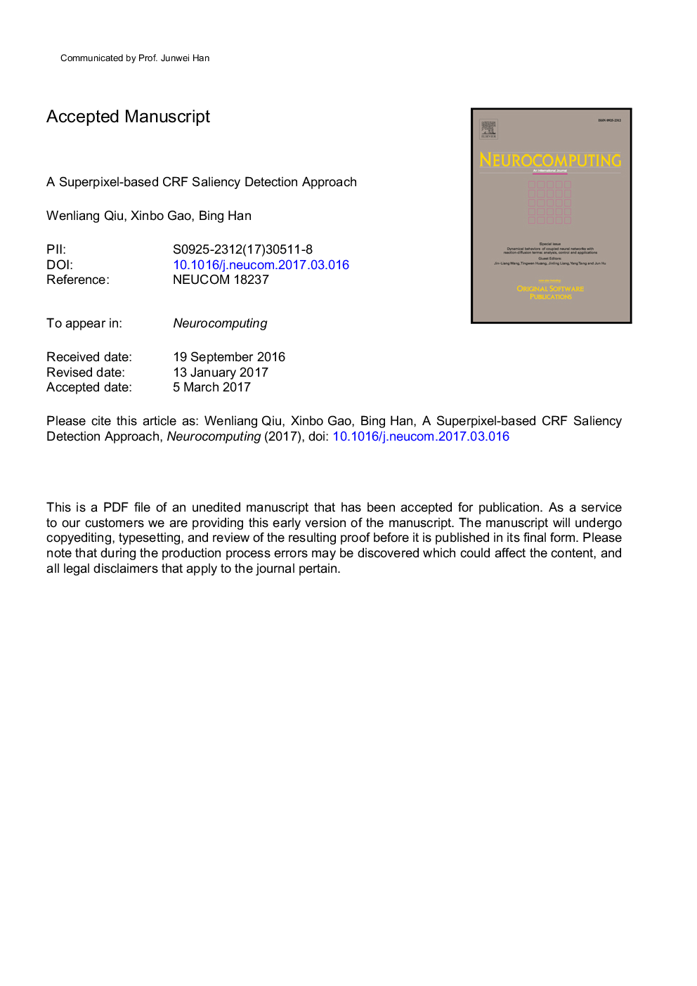 A superpixel-based CRF saliency detection approach