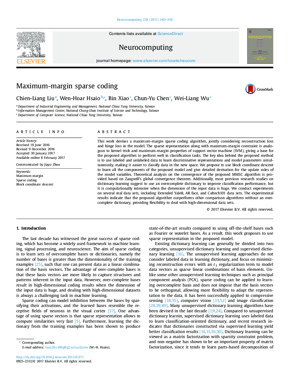 Maximum-margin sparse coding