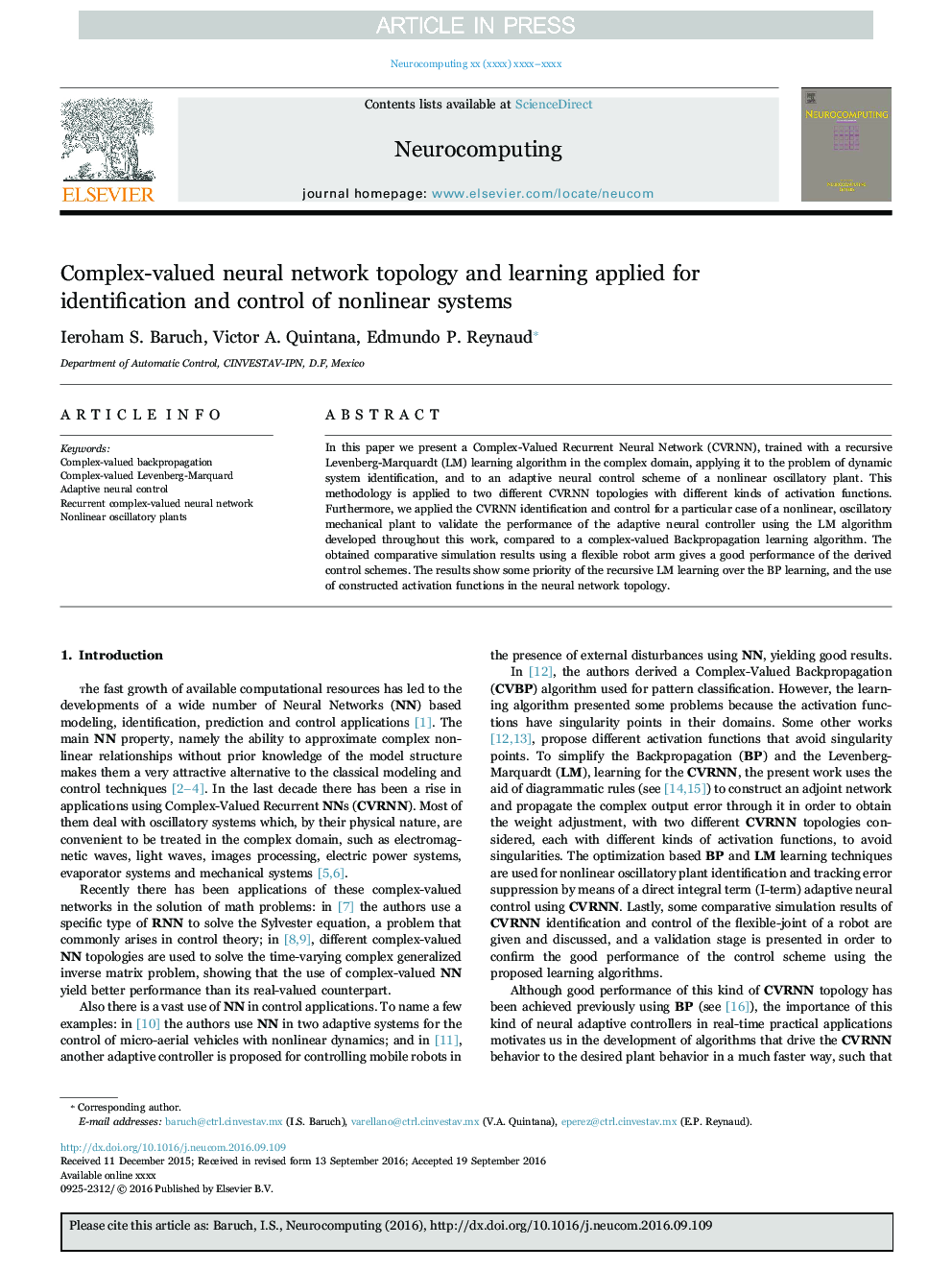 Complex-valued neural network topology and learning applied for identification and control of nonlinear systems