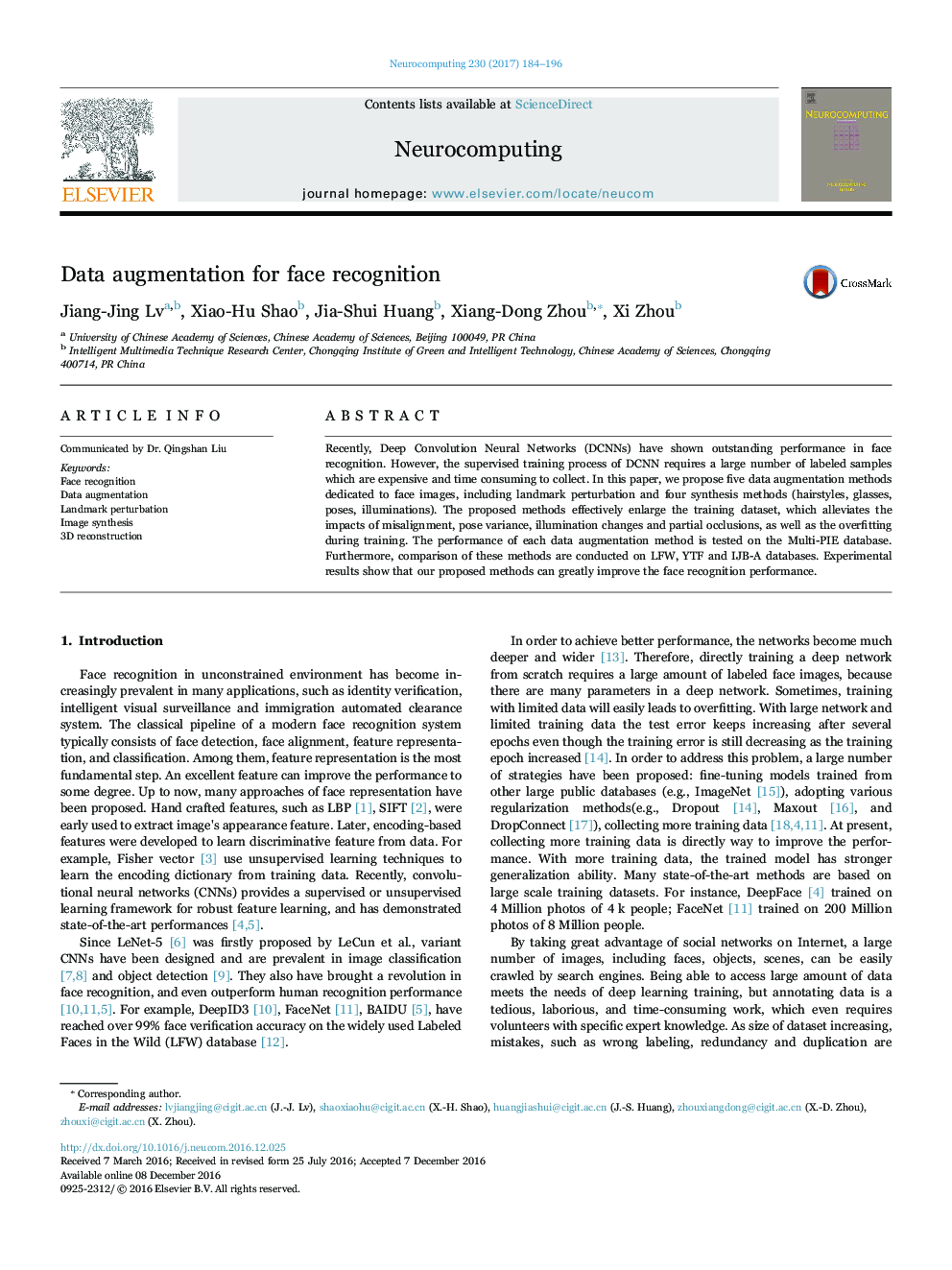 Data augmentation for face recognition