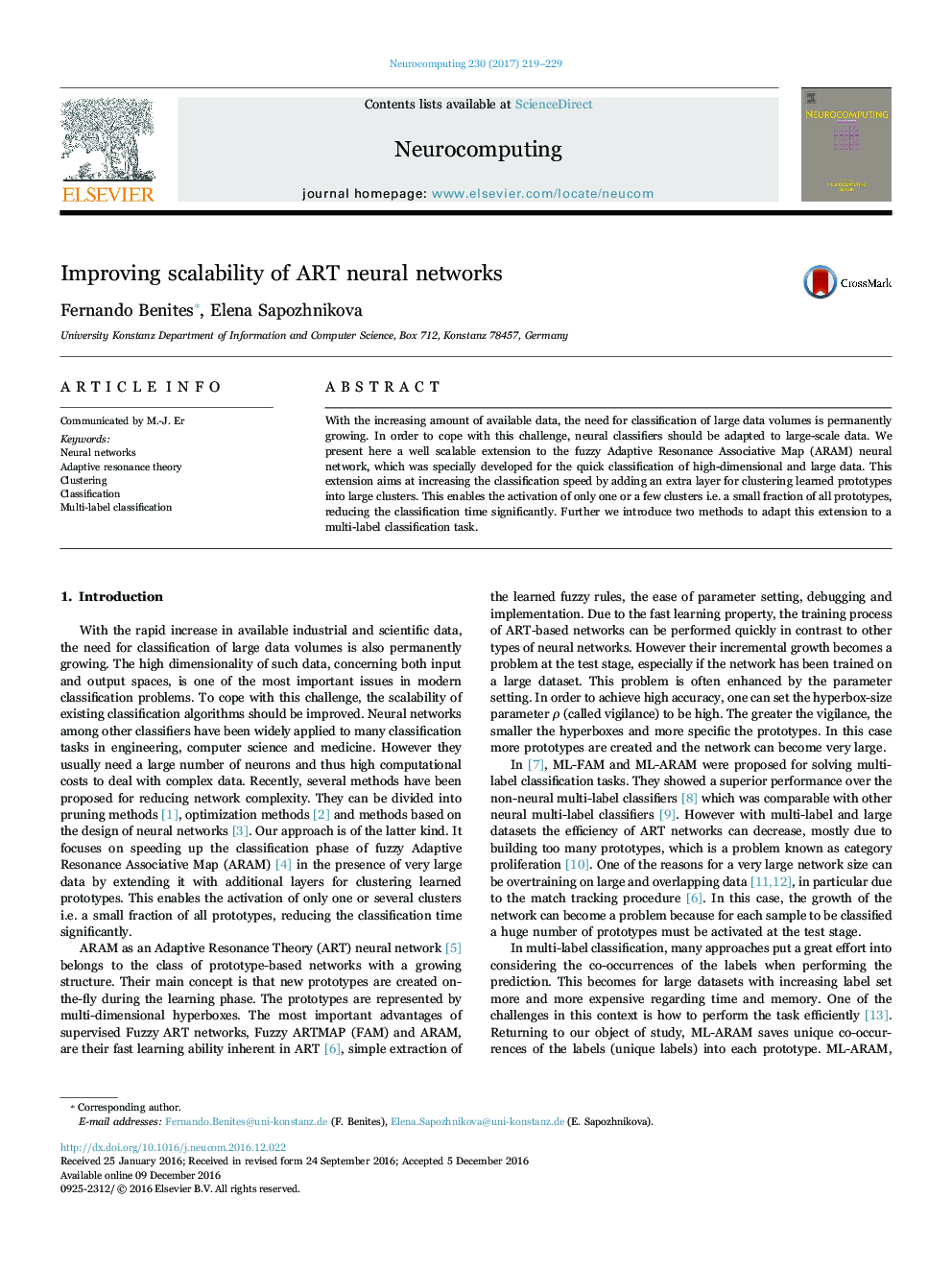 Improving scalability of ART neural networks