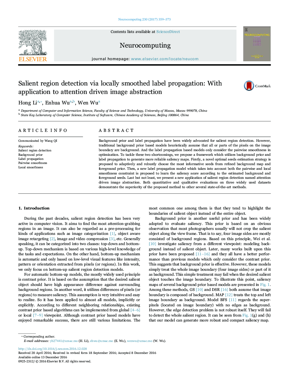 Salient region detection via locally smoothed label propagation: With application to attention driven image abstraction