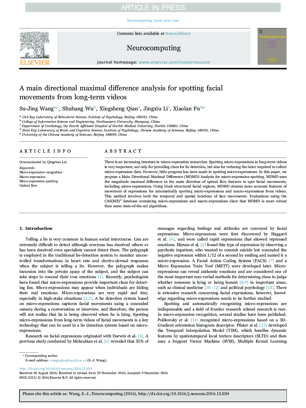 A main directional maximal difference analysis for spotting facial movements from long-term videos