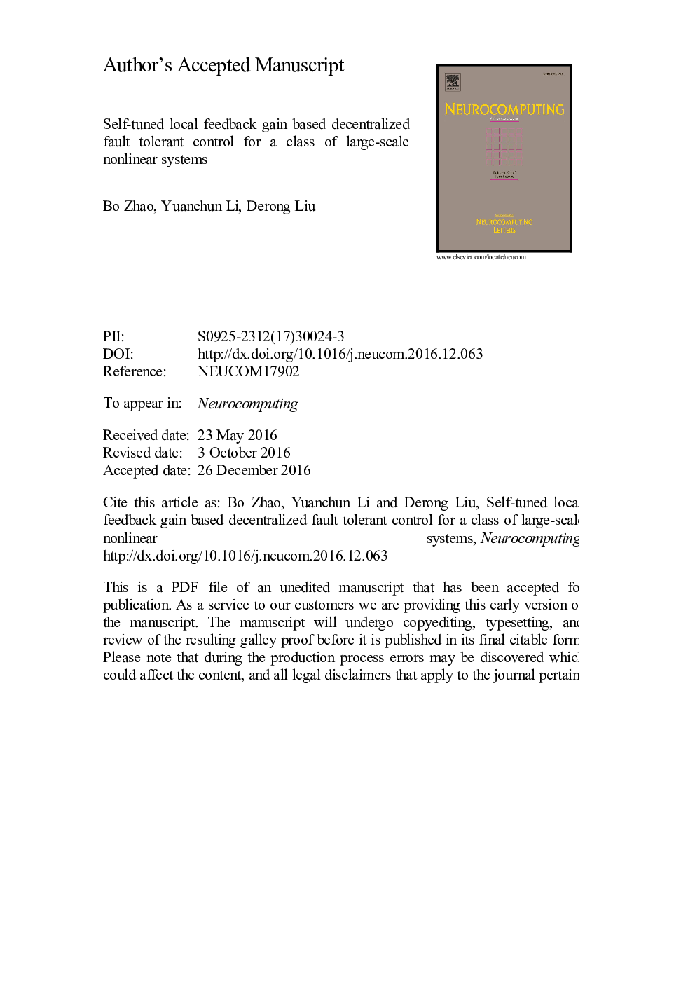 Self-tuned local feedback gain based decentralized fault tolerant control for a class of large-scale nonlinear systems