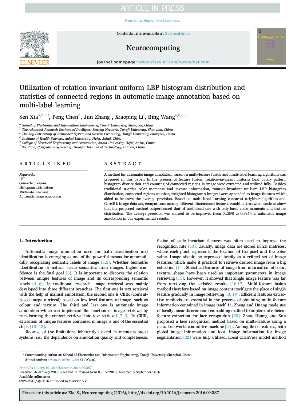Utilization of rotation-invariant uniform LBP histogram distribution and statistics of connected regions in automatic image annotation based on multi-label learning