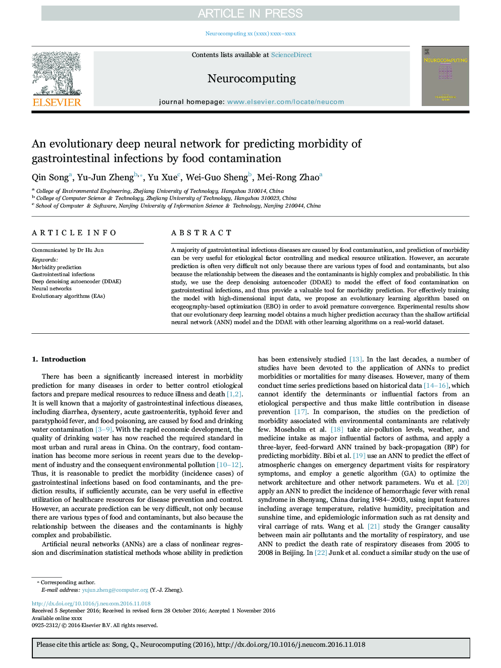 An evolutionary deep neural network for predicting morbidity of gastrointestinal infections by food contamination