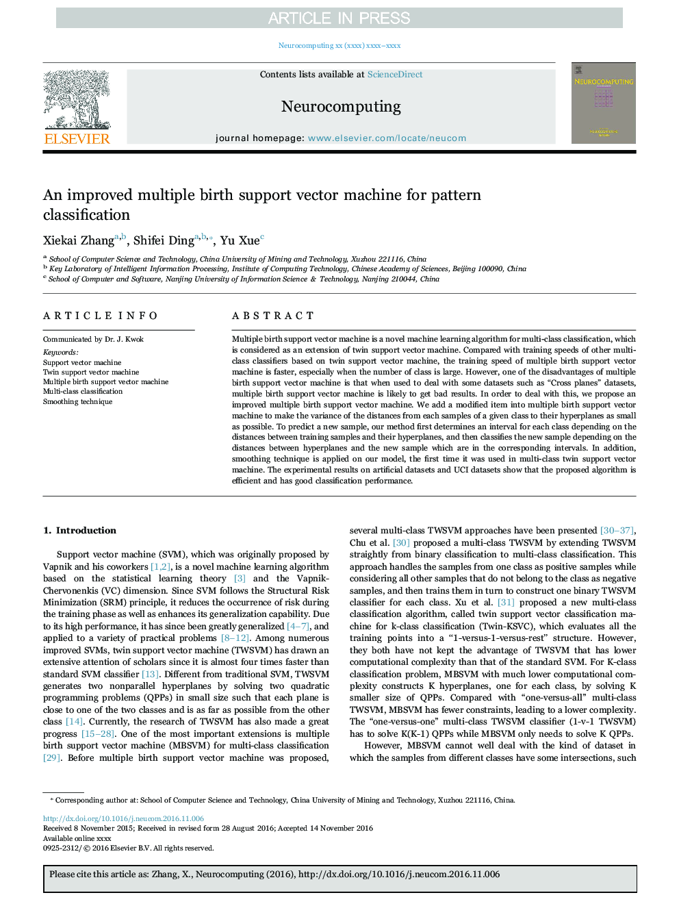 An improved multiple birth support vector machine for pattern classification