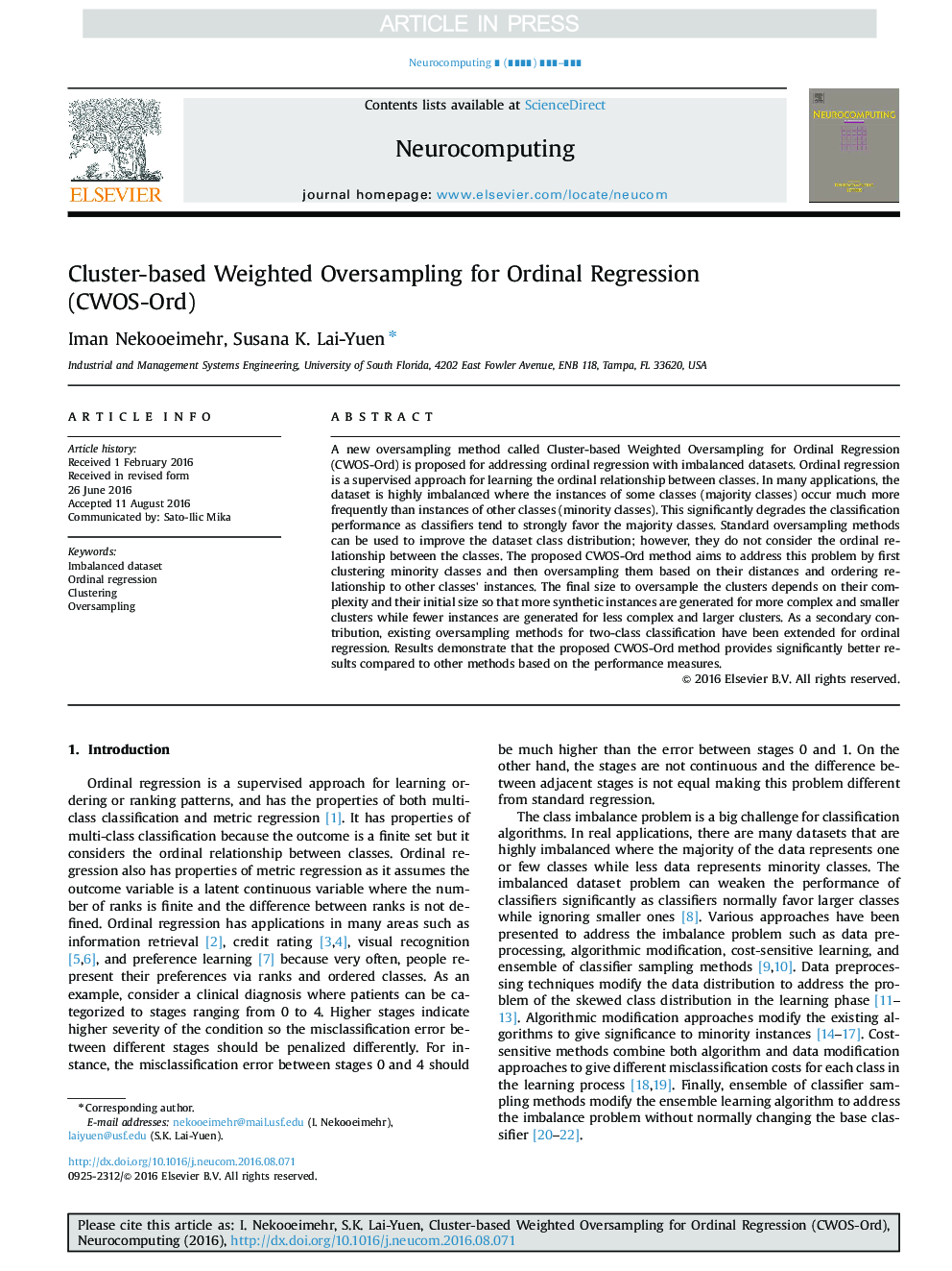 Cluster-based Weighted Oversampling for Ordinal Regression (CWOS-Ord)