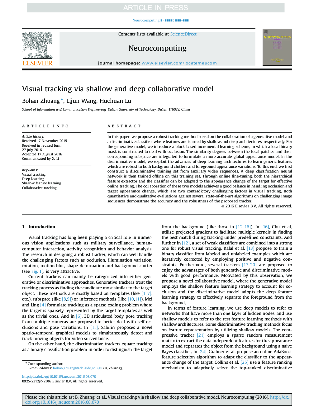 Visual tracking via shallow and deep collaborative model