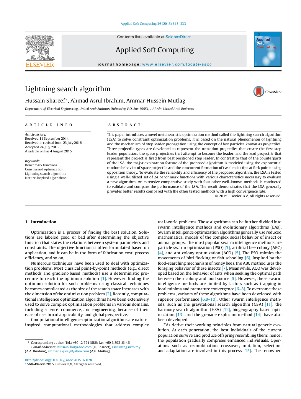 Lightning search algorithm