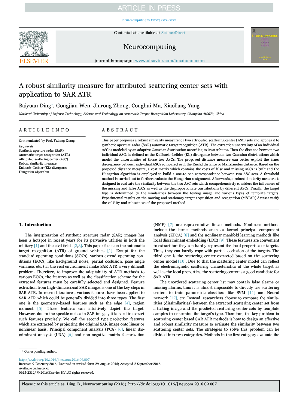 A robust similarity measure for attributed scattering center sets with application to SAR ATR