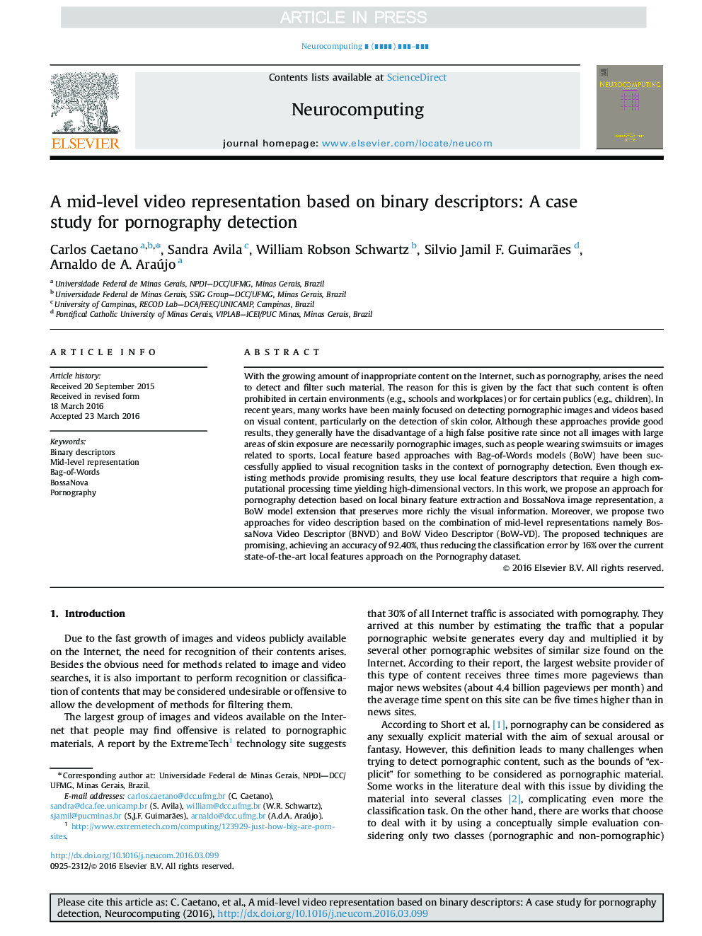 A mid-level video representation based on binary descriptors: A case study for pornography detection