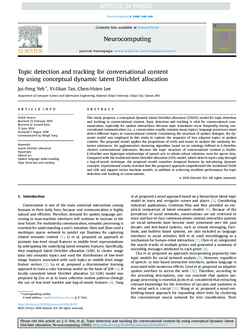 Topic detection and tracking for conversational content by using conceptual dynamic latent Dirichlet allocation