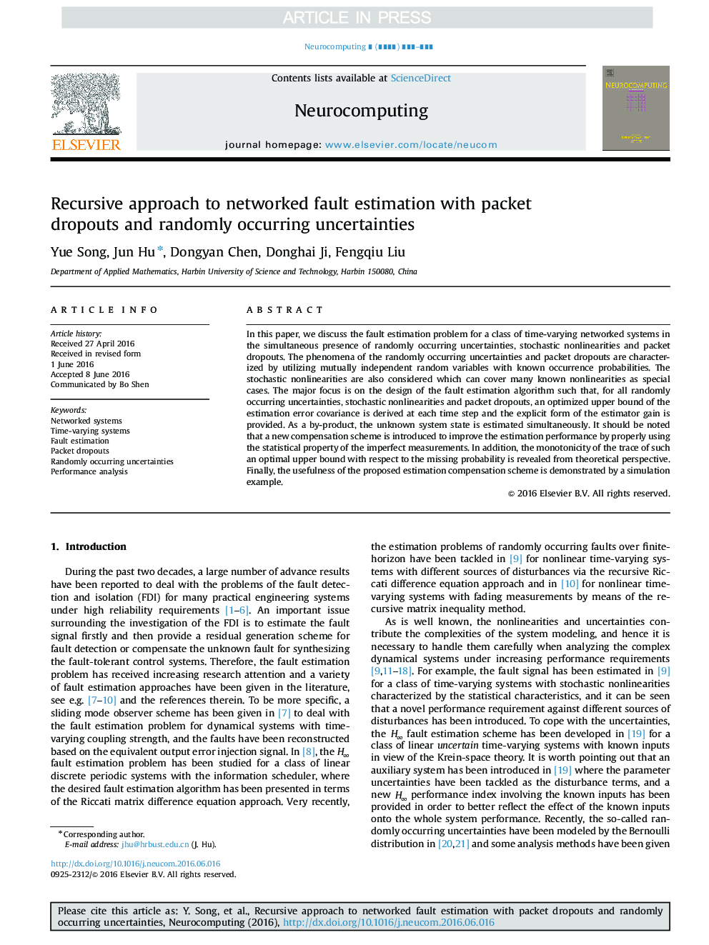 Recursive approach to networked fault estimation with packet dropouts and randomly occurring uncertainties