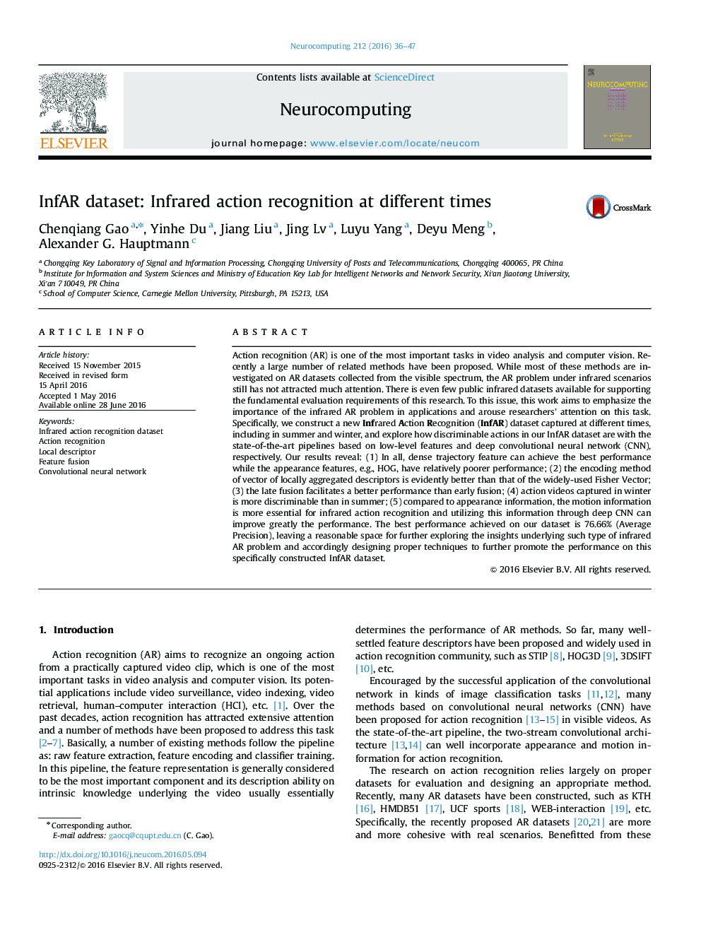 InfAR dataset: Infrared action recognition at different times