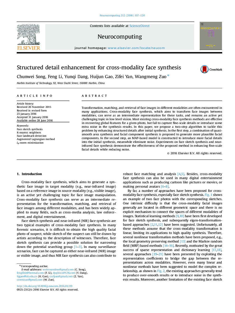 Structured detail enhancement for cross-modality face synthesis