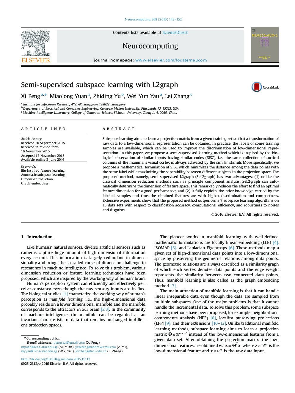 Semi-supervised subspace learning with L2graph