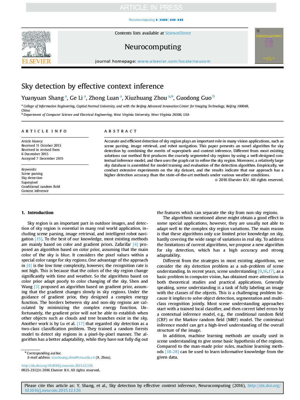 Sky detection by effective context inference