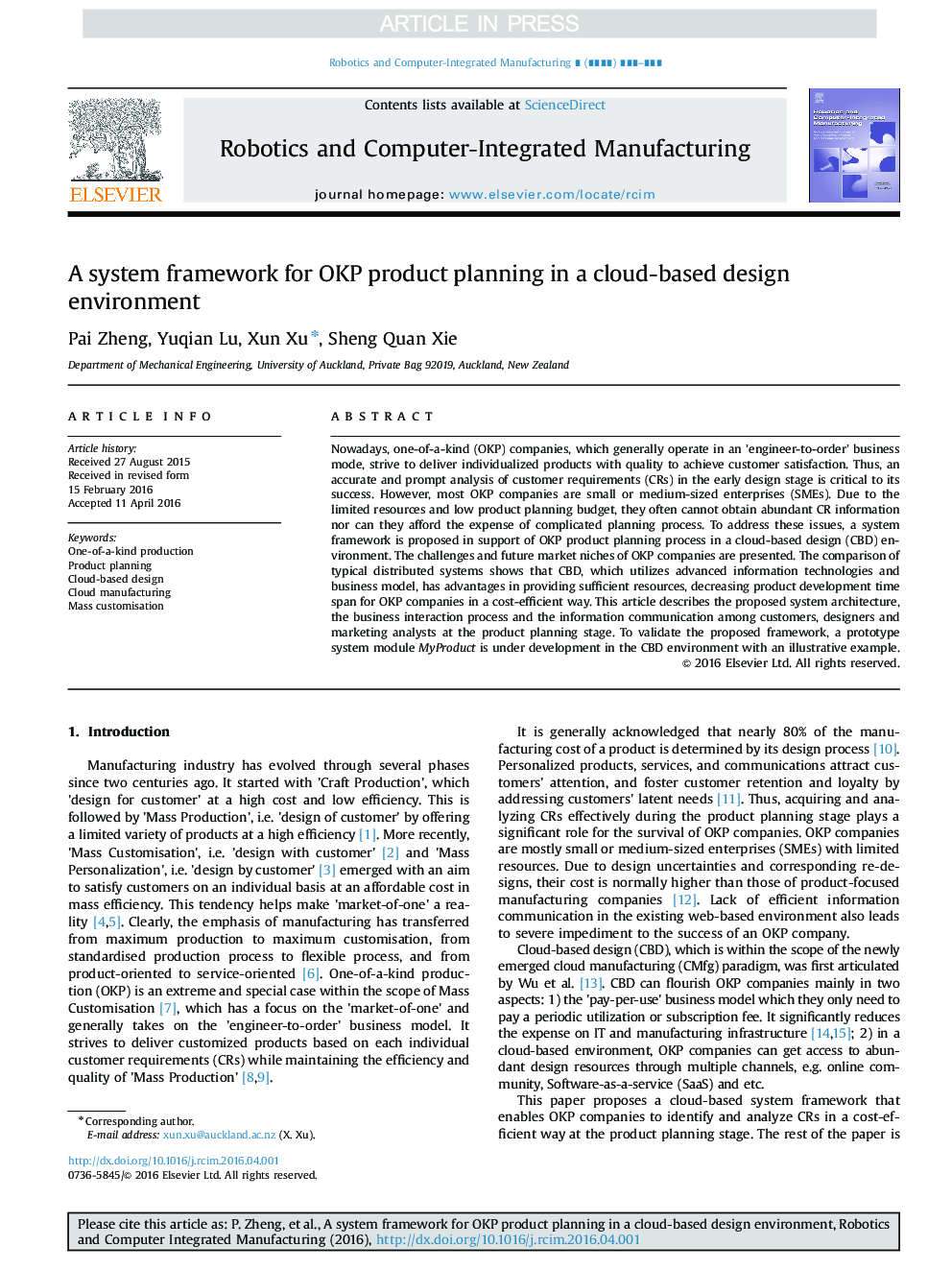 A system framework for OKP product planning in a cloud-based design environment
