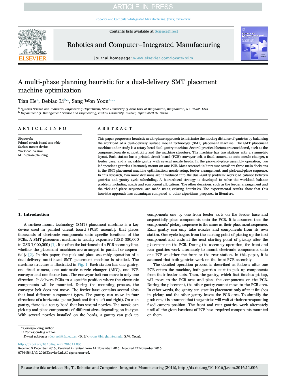 A multi-phase planning heuristic for a dual-delivery SMT placement machine optimization