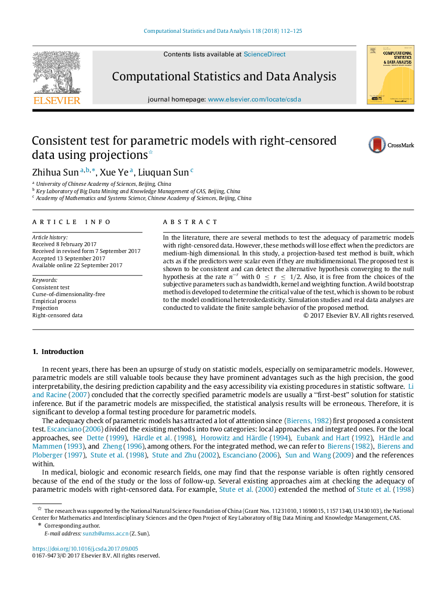 Consistent test for parametric models with right-censored data using projections