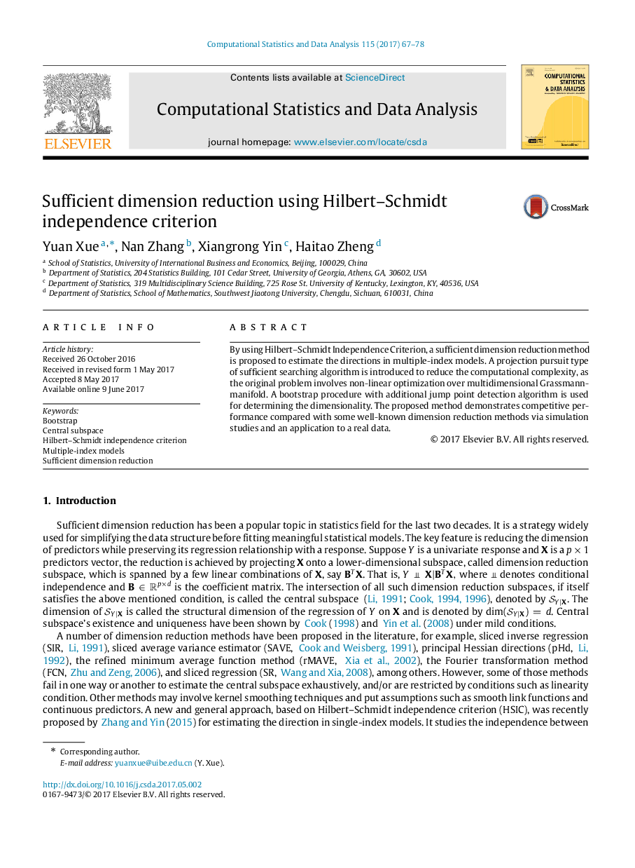 Sufficient dimension reduction using Hilbert-Schmidt independence criterion