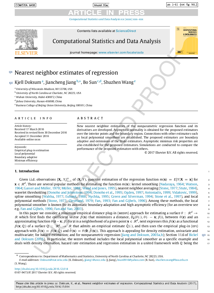 Nearest neighbor estimates of regression