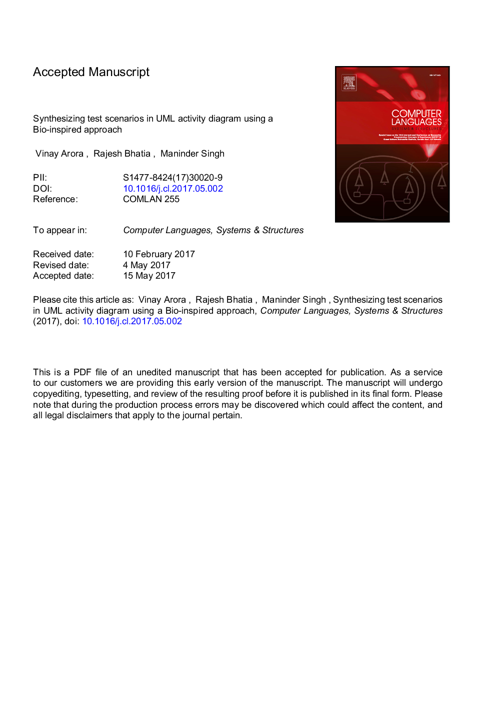 Synthesizing test scenarios in UML activity diagram using a bio-inspired approach