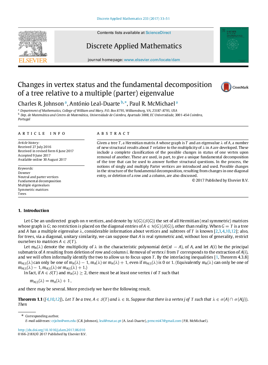 Changes in vertex status and the fundamental decomposition of a tree relative to a multiple (parter) eigenvalue