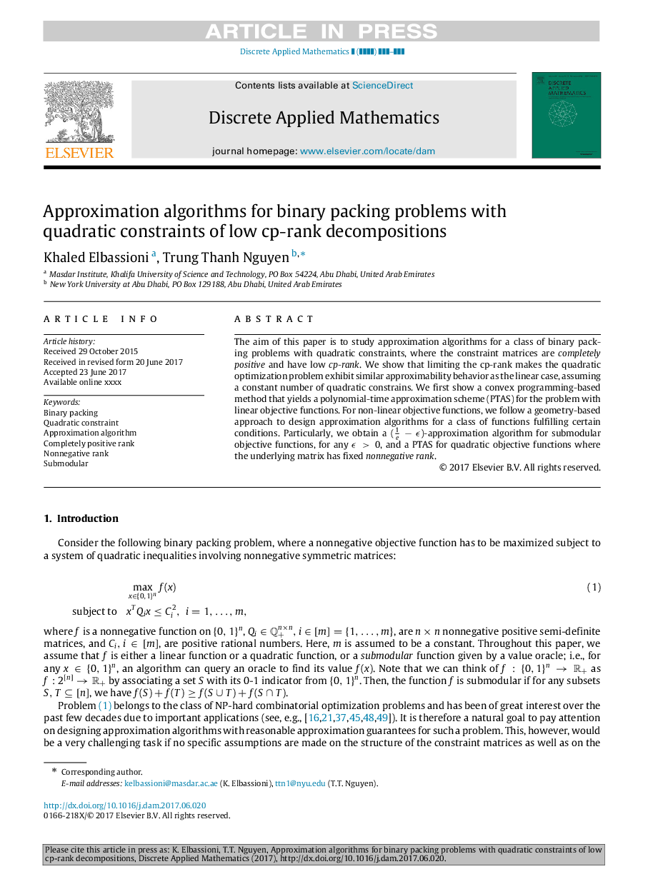 Approximation algorithms for binary packing problems with quadratic constraints of low cp-rank decompositions