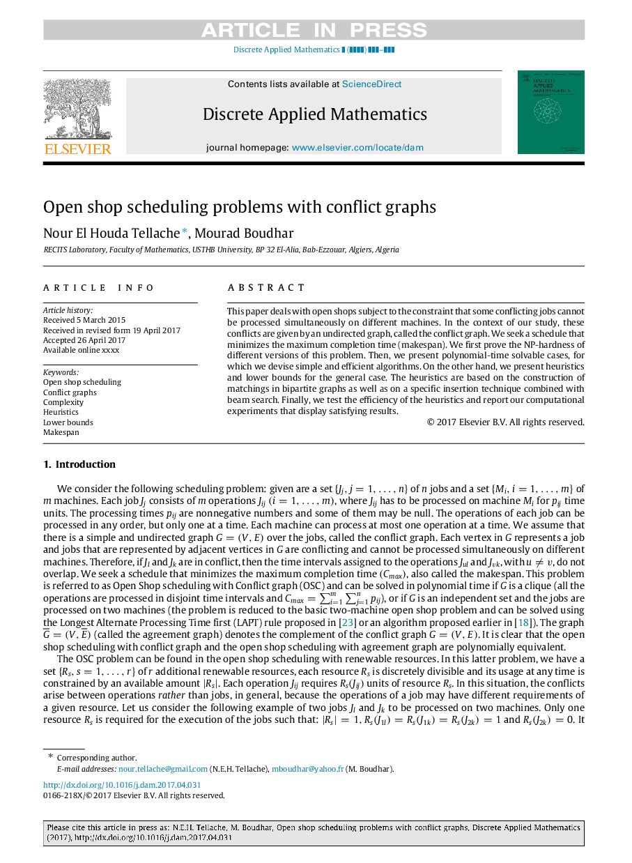 Open shop scheduling problems with conflict graphs