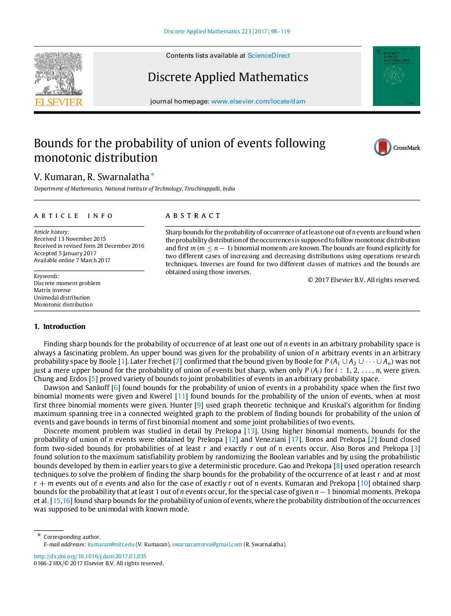 Bounds for the probability of union of events following monotonic distribution