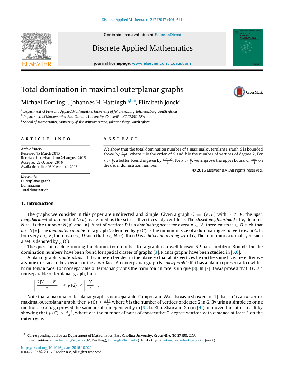 Total domination in maximal outerplanar graphs