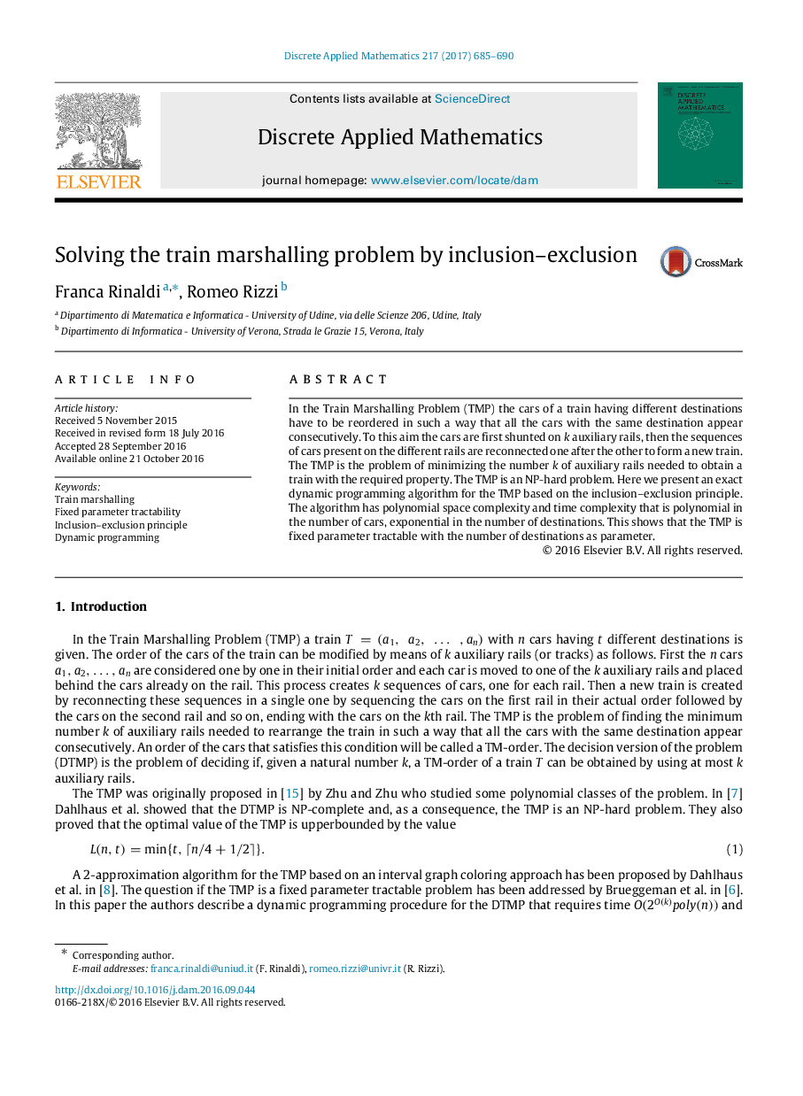 Solving the train marshalling problem by inclusion-exclusion