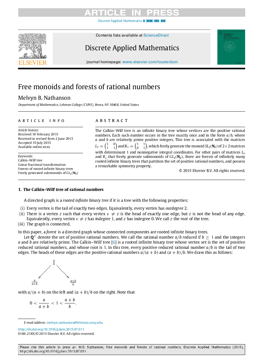 Free monoids and forests of rational numbers