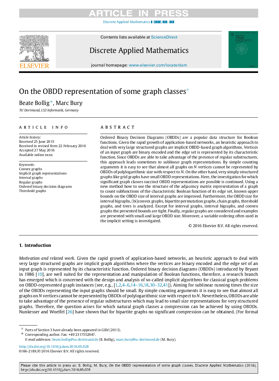 On the OBDD representation of some graph classes