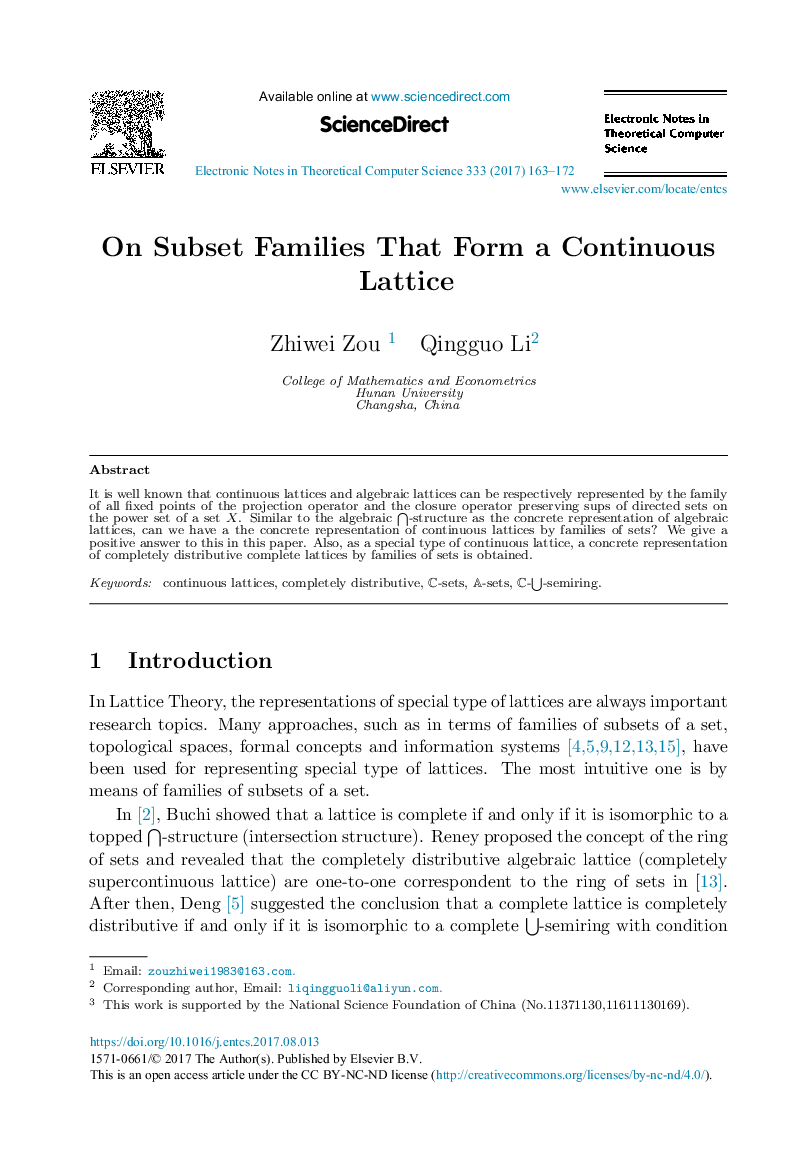 On Subset Families That Form a Continuous Lattice