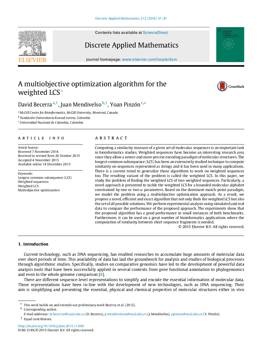 A multiobjective optimization algorithm for the weighted LCS