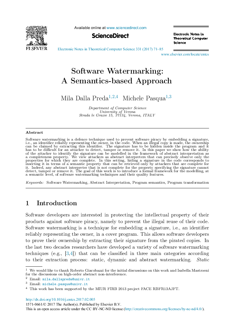 Software Watermarking: A Semantics-based Approach