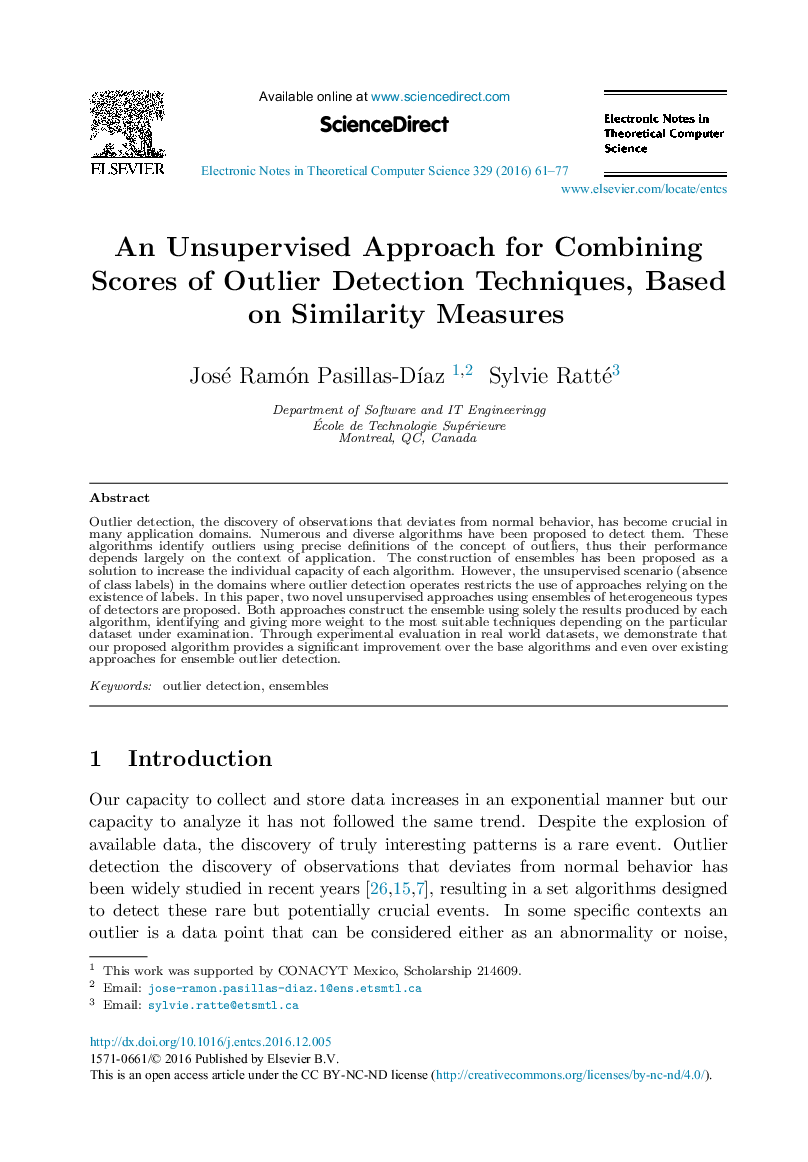 An Unsupervised Approach for Combining Scores of Outlier Detection Techniques, Based on Similarity Measures