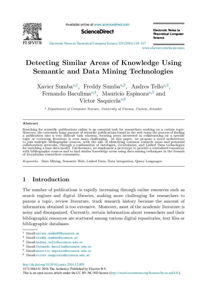 Detecting Similar Areas of Knowledge Using Semantic and Data Mining Technologies