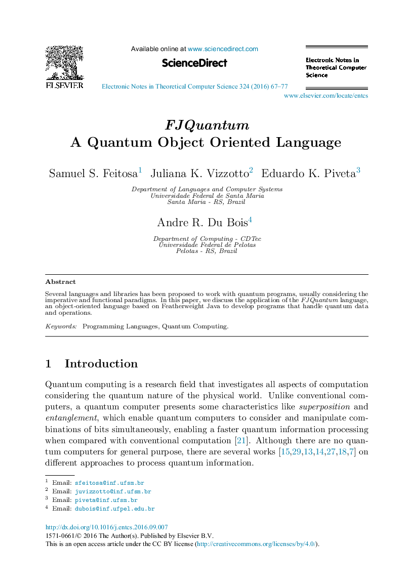 FJQuantum - A Quantum Object Oriented Language
