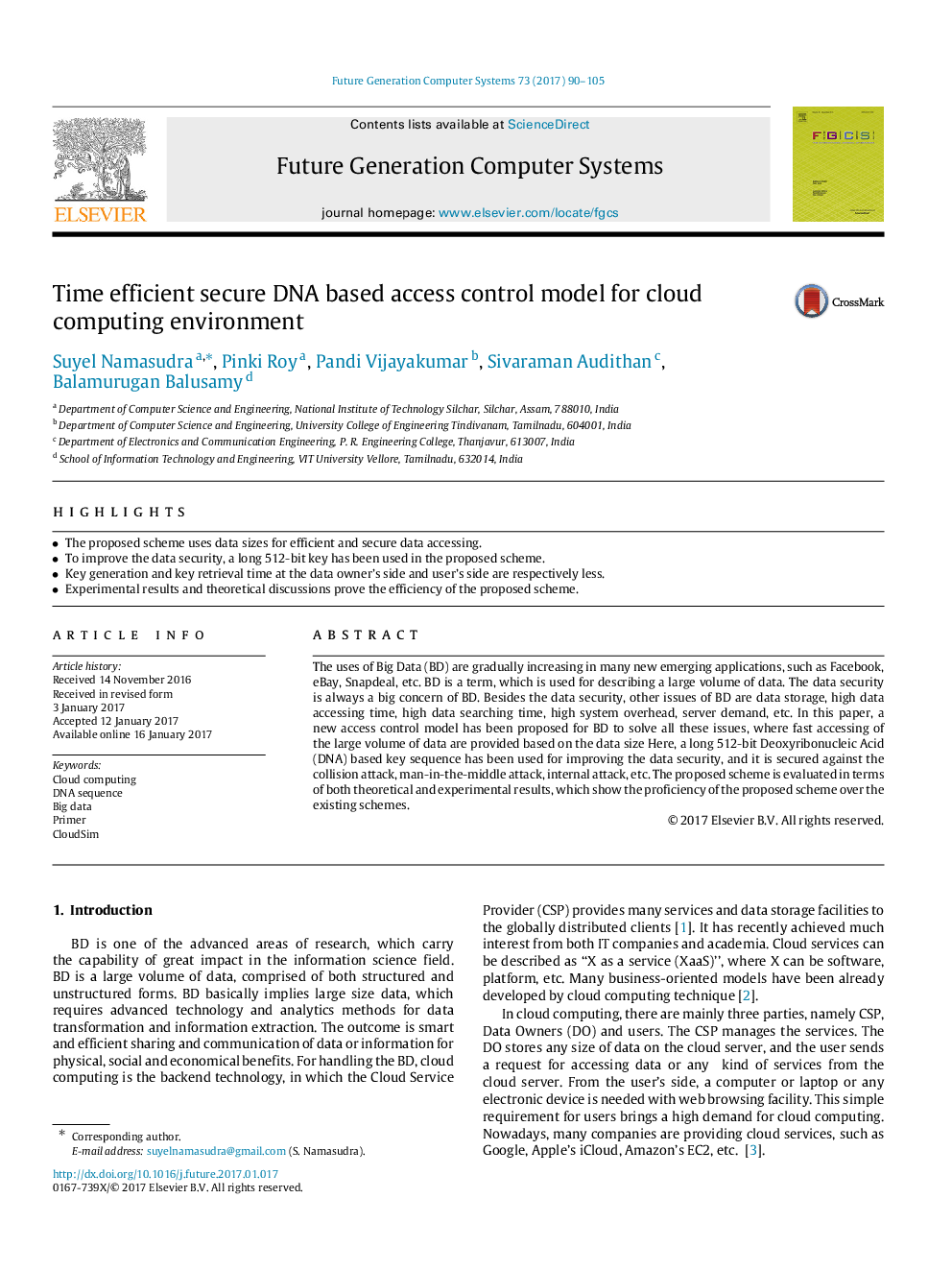 Time efficient secure DNA based access control model for cloud computing environment