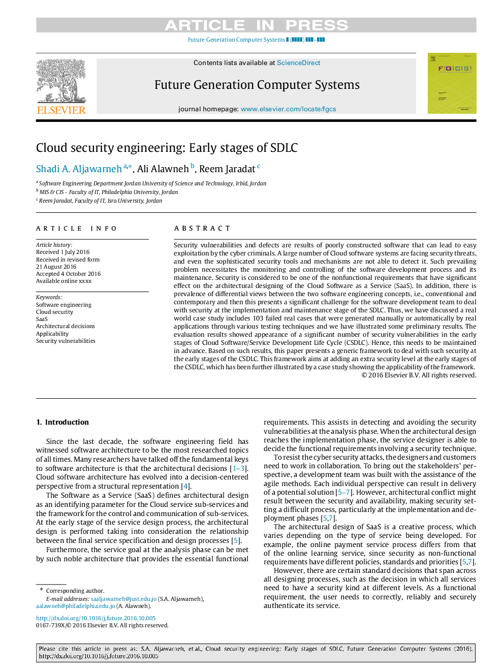 Cloud security engineering: Early stages of SDLC